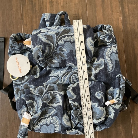 See By Chloe Blue Denim Floral Joy Rider Slouchy Langenlook Backpack - Picture 10 of 11